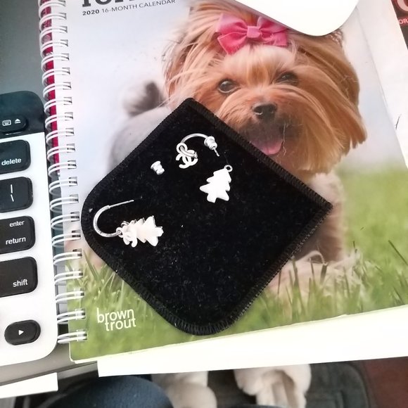 Auth. Chanel White/Silver Christmas Tree CC Logo Dangle Earrings - Pre-Owned - Picture 8 of 9